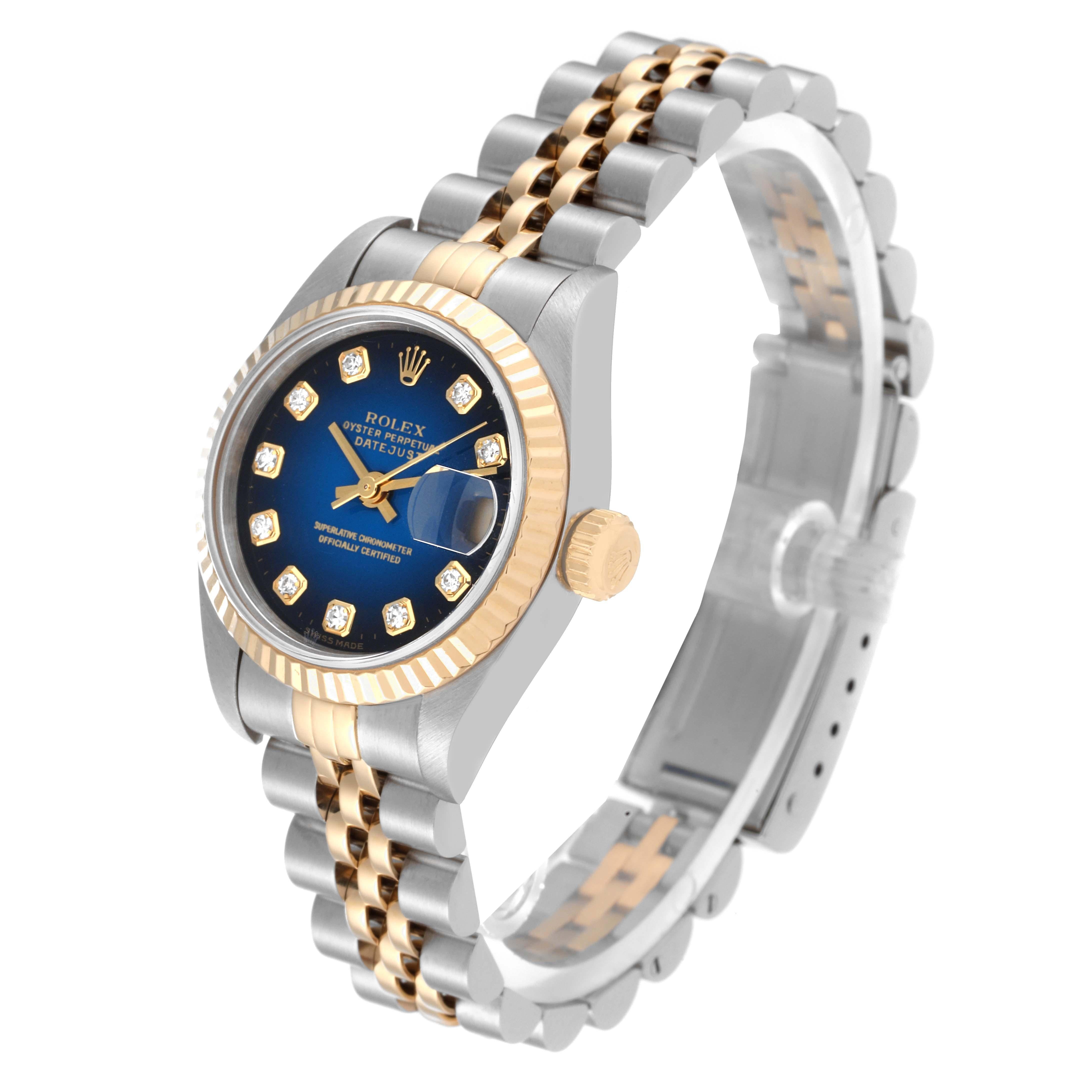 Women's Rolex Datejust Steel Yellow Gold Blue Vignette Diamond Dial Ladies Watch 79173