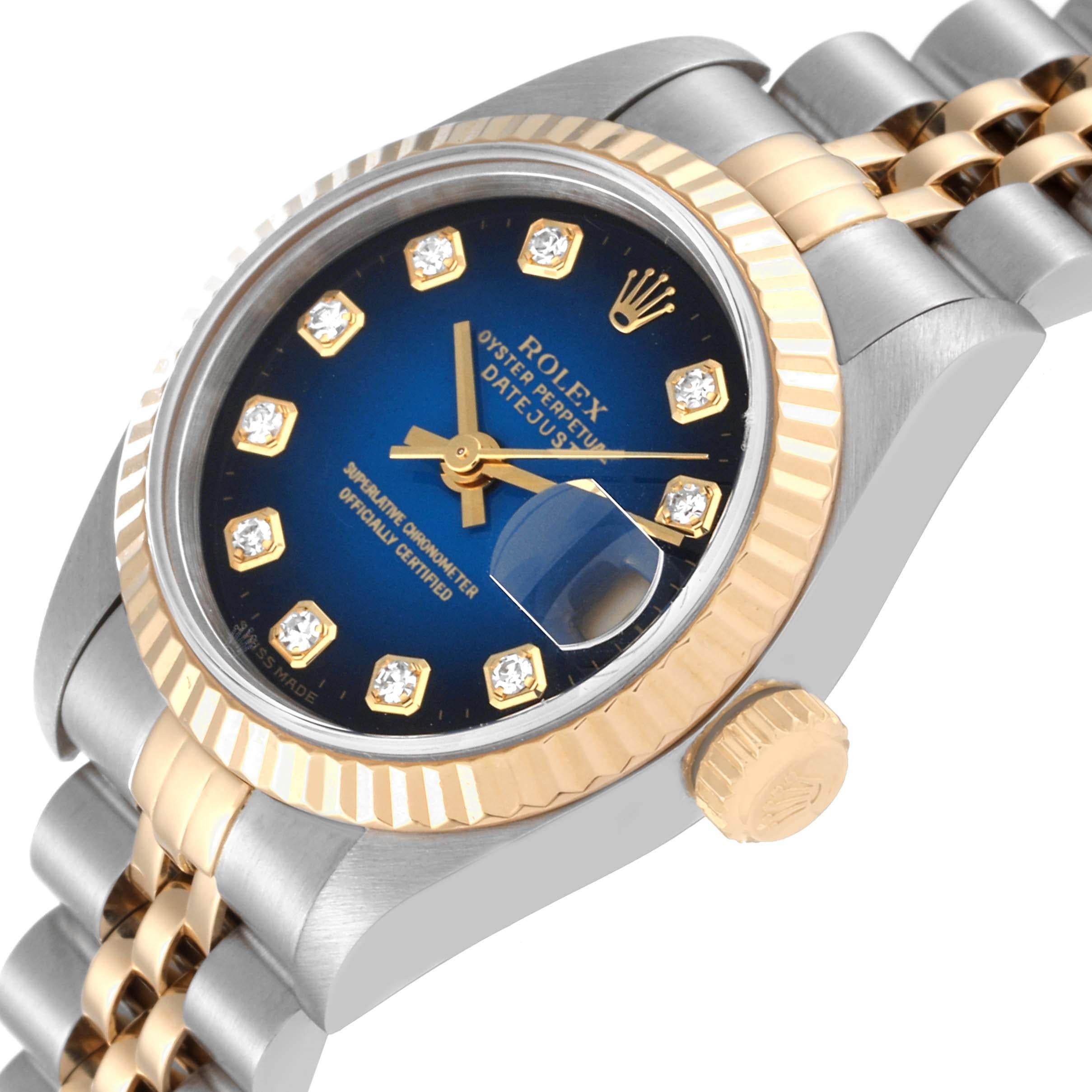 Rolex Datejust Steel Yellow Gold Blue Vignette Diamond Dial Ladies Watch 79173 1