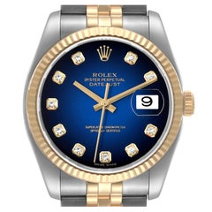 Rolex Datejust Steel Yellow Gold Blue Vignette Diamond Dial Mens Watch 116233