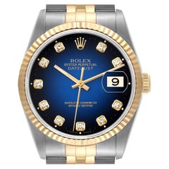 Rolex Datejust Steel Yellow Gold Blue Vignette Diamond Dial Mens Watch 16233