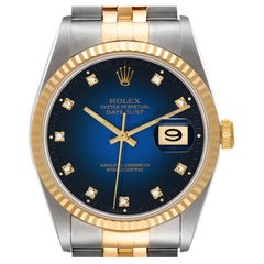 Rolex Datejust Steel Yellow Gold Blue Vignette Diamond Dial Mens Watch 16233