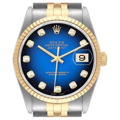Rolex Datejust Stahl-Herrenuhr 16233, Gelbgold, blau, Vignette und Diamant-Zifferblatt