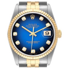 Rolex Datejust Steel Yellow Gold Blue Vignette Diamond Dial Mens Watch 16233