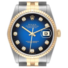 Rolex Datejust Steel Yellow Gold Blue Vignette Diamond Dial Mens Watch 16233