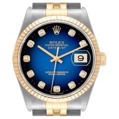 Rolex Datejust Steel Yellow Gold Blue Vignette Diamond Dial Mens Watch 16233