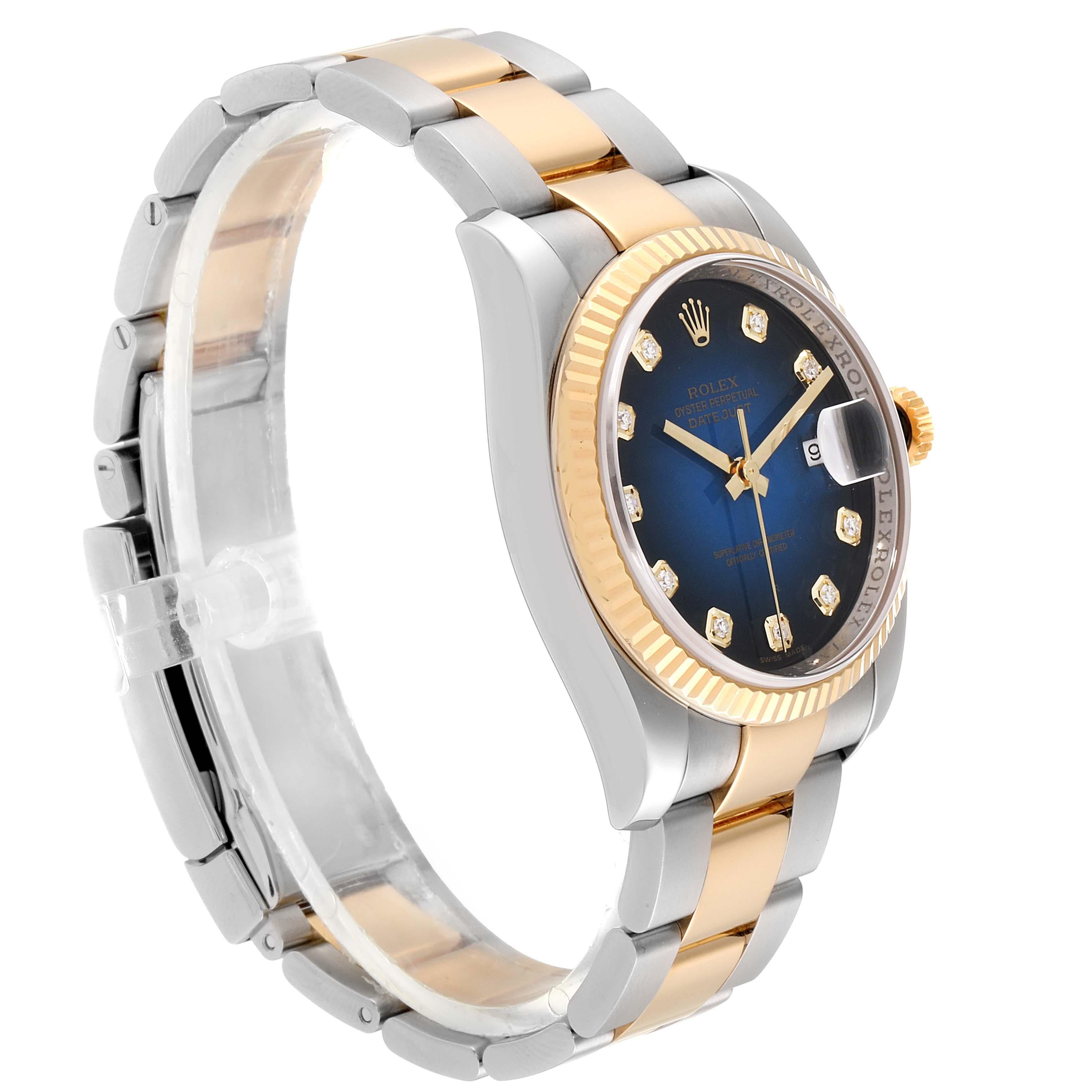 Men's Rolex Datejust Steel Yellow Gold Blue Vignette Diamond Dial Watch 116233 For Sale