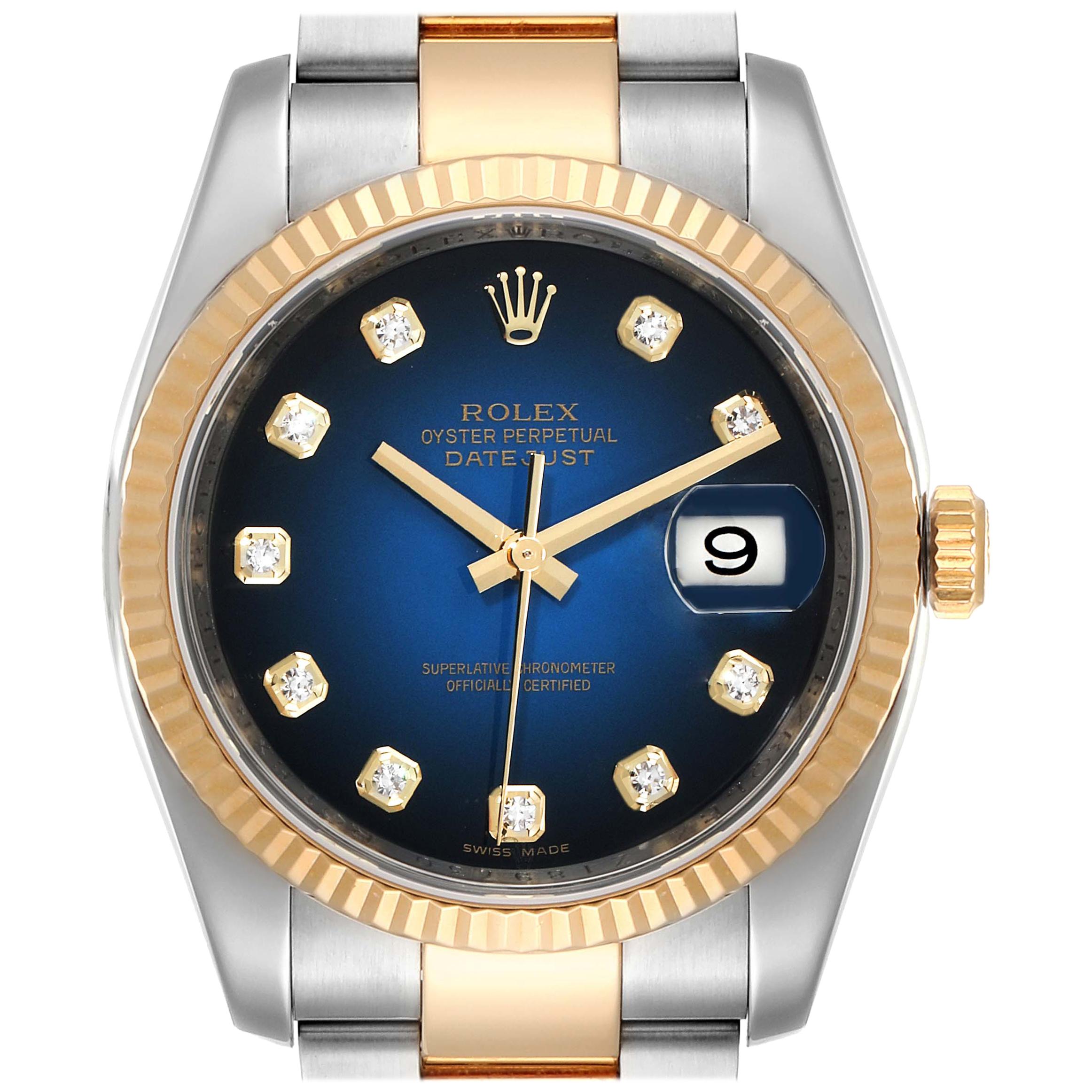 Rolex Datejust Steel Yellow Gold Blue Vignette Diamond Dial Watch 116233 For Sale