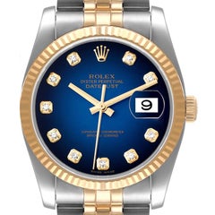 Rolex Datejust Steel Yellow Gold Blue Vignette Diamond Dial Watch 116233