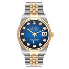 Rolex Datejust Steel Yellow Gold Blue Vignette Diamond Dial Watch 16233