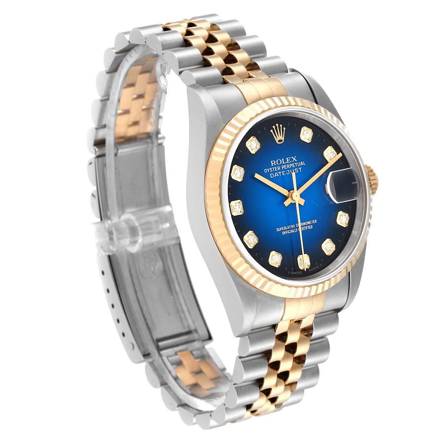 Rolex Datejust Stahl-Gelbgold-Uhr mit blauer Vignette und Diamant-Zifferblatt 16233 im Zustand „Hervorragend“ im Angebot in Atlanta, GA