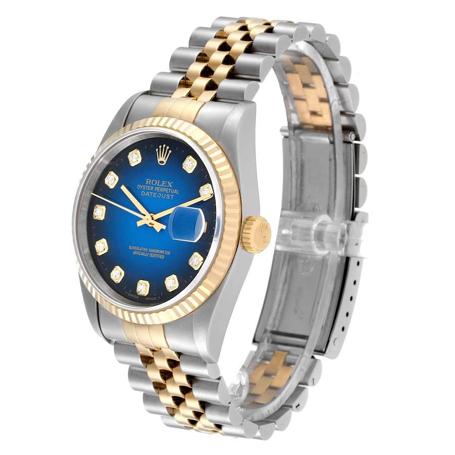 Rolex Datejust Stahl-Gelbgold-Uhr mit blauer Vignette und Diamant-Zifferblatt 16233 Herren im Angebot