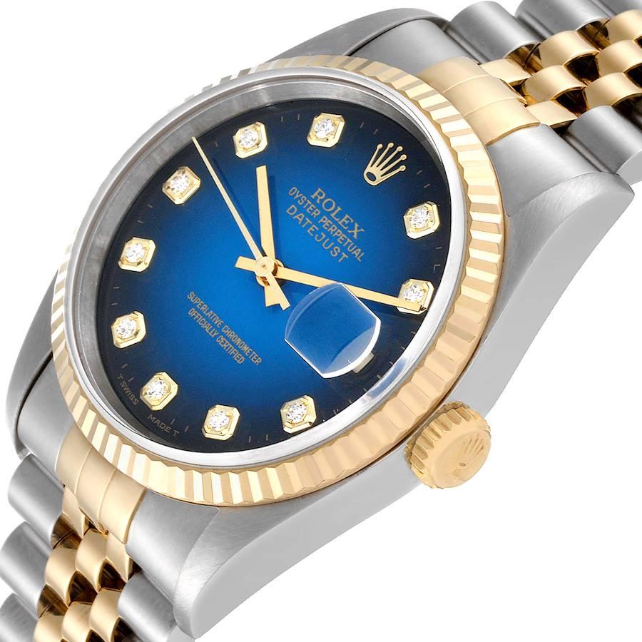 Rolex Datejust Stahl-Gelbgold-Uhr mit blauer Vignette und Diamant-Zifferblatt 16233 im Angebot 1