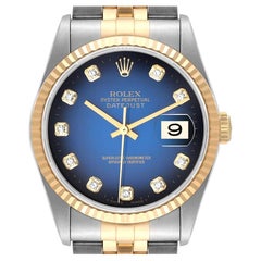Rolex Datejust Stahl-Gelbgold-Uhr mit blauer Vignette und Diamant-Zifferblatt 16233