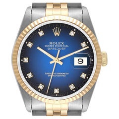 Rolex Datejust Steel Yellow Gold Blue Vignette Diamond Dial Watch 16233