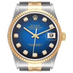 Rolex Datejust Steel Yellow Gold Blue Vignette Diamond Dial Watch 16233