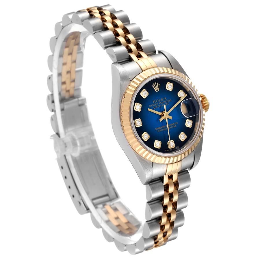Rolex Datejust Steel Yellow Gold Blue Vignette Diamond Dial Watch 79173 In Excellent Condition In Atlanta, GA