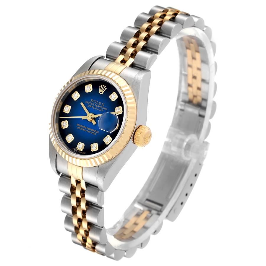 Women's Rolex Datejust Steel Yellow Gold Blue Vignette Diamond Dial Watch 79173