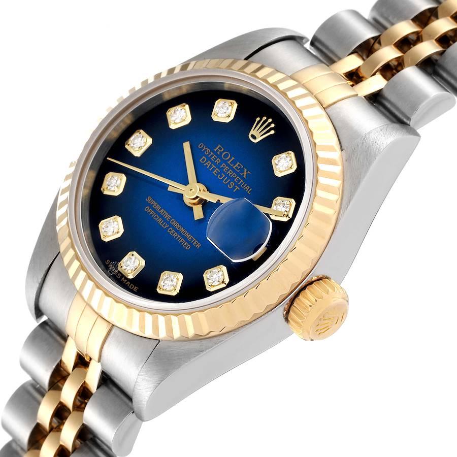 Rolex Datejust Steel Yellow Gold Blue Vignette Diamond Dial Watch 79173 1