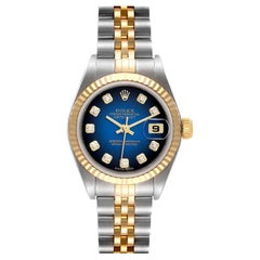 Rolex Datejust Steel Yellow Gold Blue Vignette Diamond Dial Watch 79173