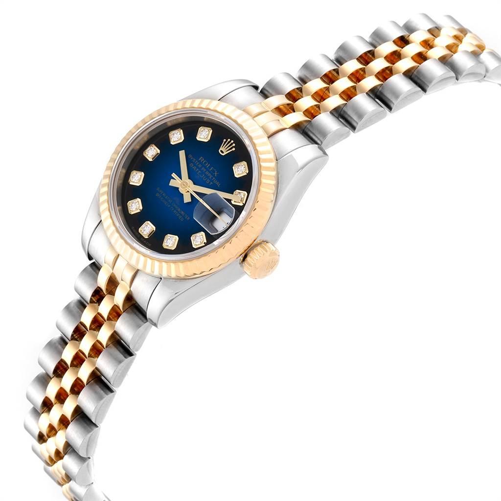 Women's Rolex Datejust Steel Yellow Gold Blue Vignette Diamond Ladies Watch 179173 For Sale