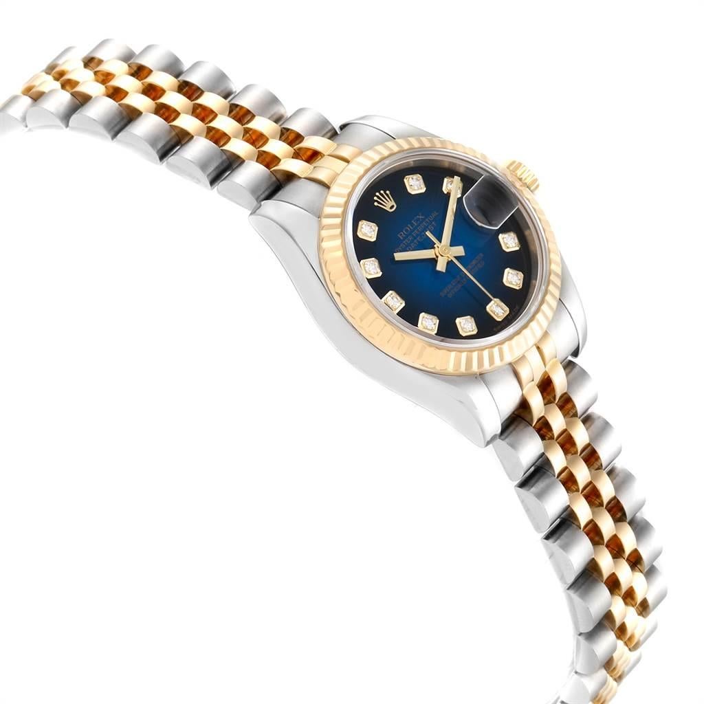 Rolex Datejust Steel Yellow Gold Blue Vignette Diamond Ladies Watch 179173 For Sale 1