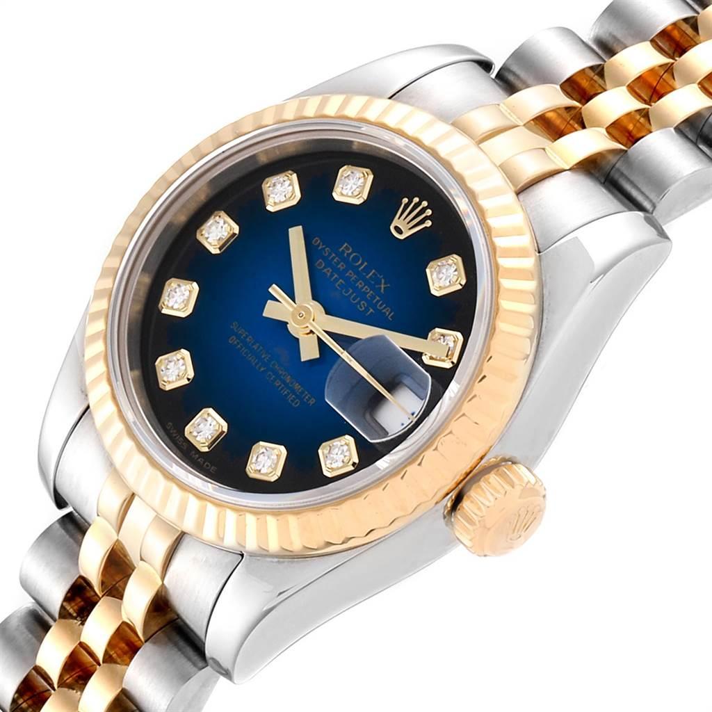 Rolex Datejust Steel Yellow Gold Blue Vignette Diamond Ladies Watch 179173 For Sale 2