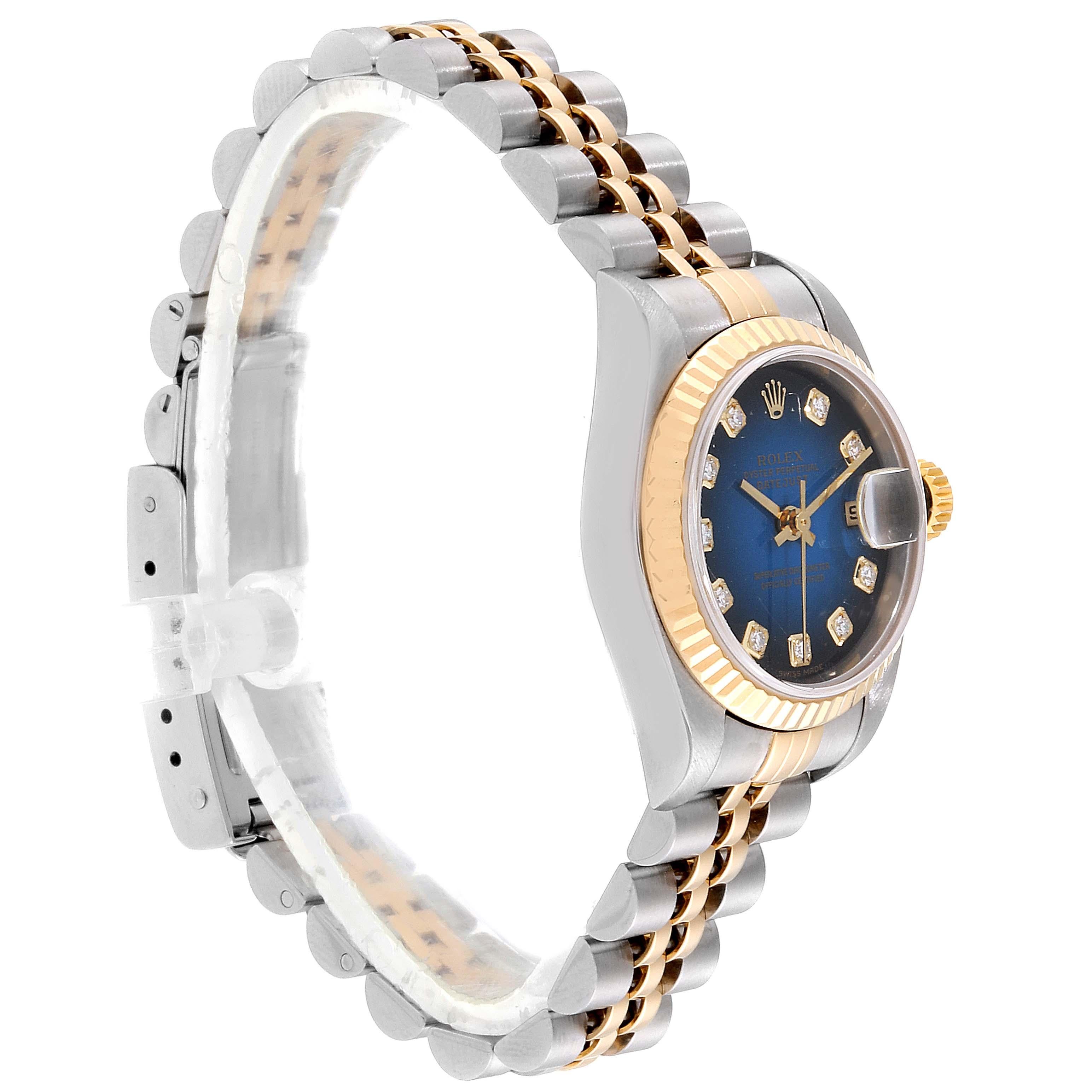 Rolex Datejust Steel Yellow Gold Blue Vignette Diamond Ladies Watch 79173 In Good Condition For Sale In Atlanta, GA