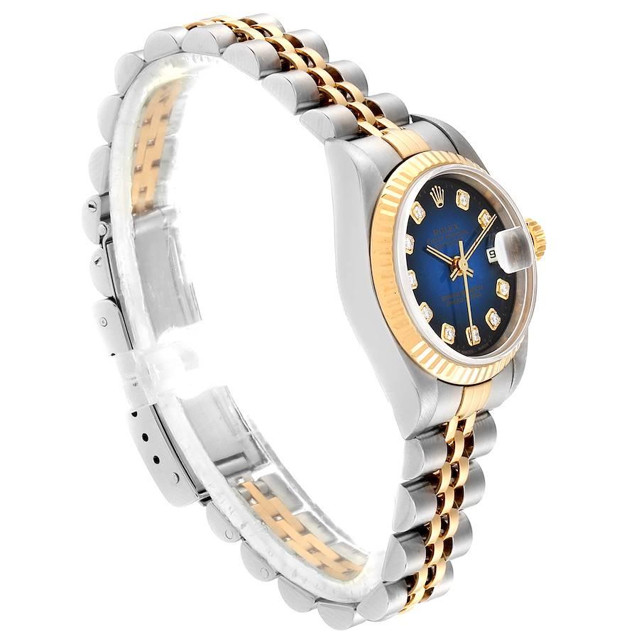 Rolex Datejust Steel Yellow Gold Blue Vignette Diamond Ladies Watch 79173 In Excellent Condition In Atlanta, GA