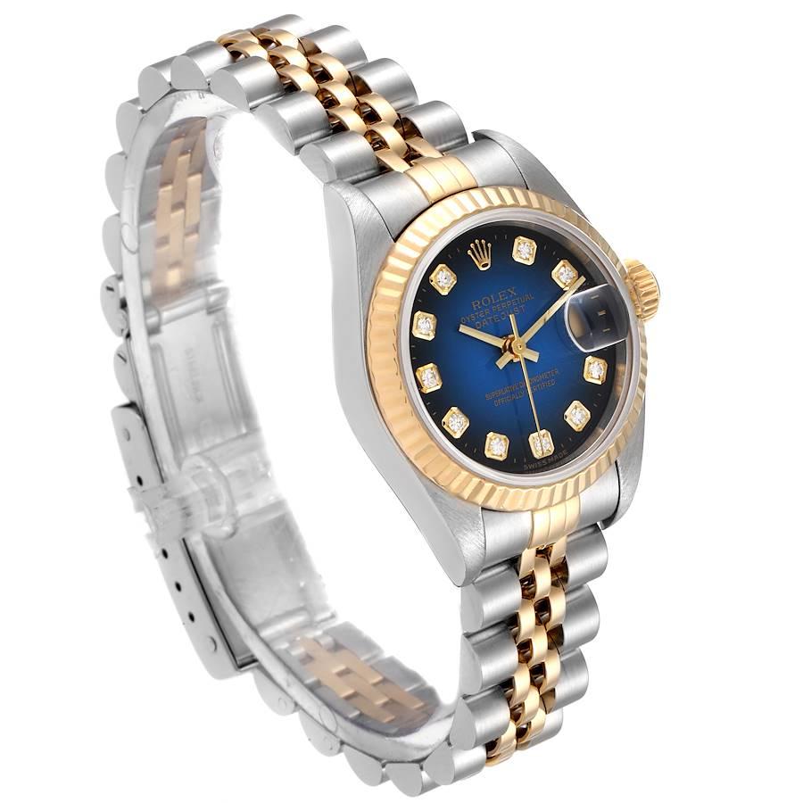 Rolex Datejust Steel Yellow Gold Blue Vignette Diamond Ladies Watch 79173 In Excellent Condition For Sale In Atlanta, GA