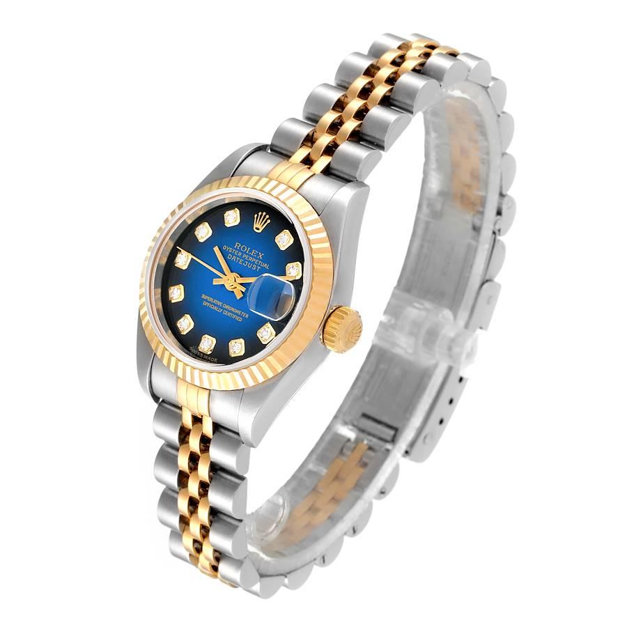 Rolex Datejust Steel Yellow Gold Blue Vignette Diamond Ladies Watch 79173 In Excellent Condition For Sale In Atlanta, GA