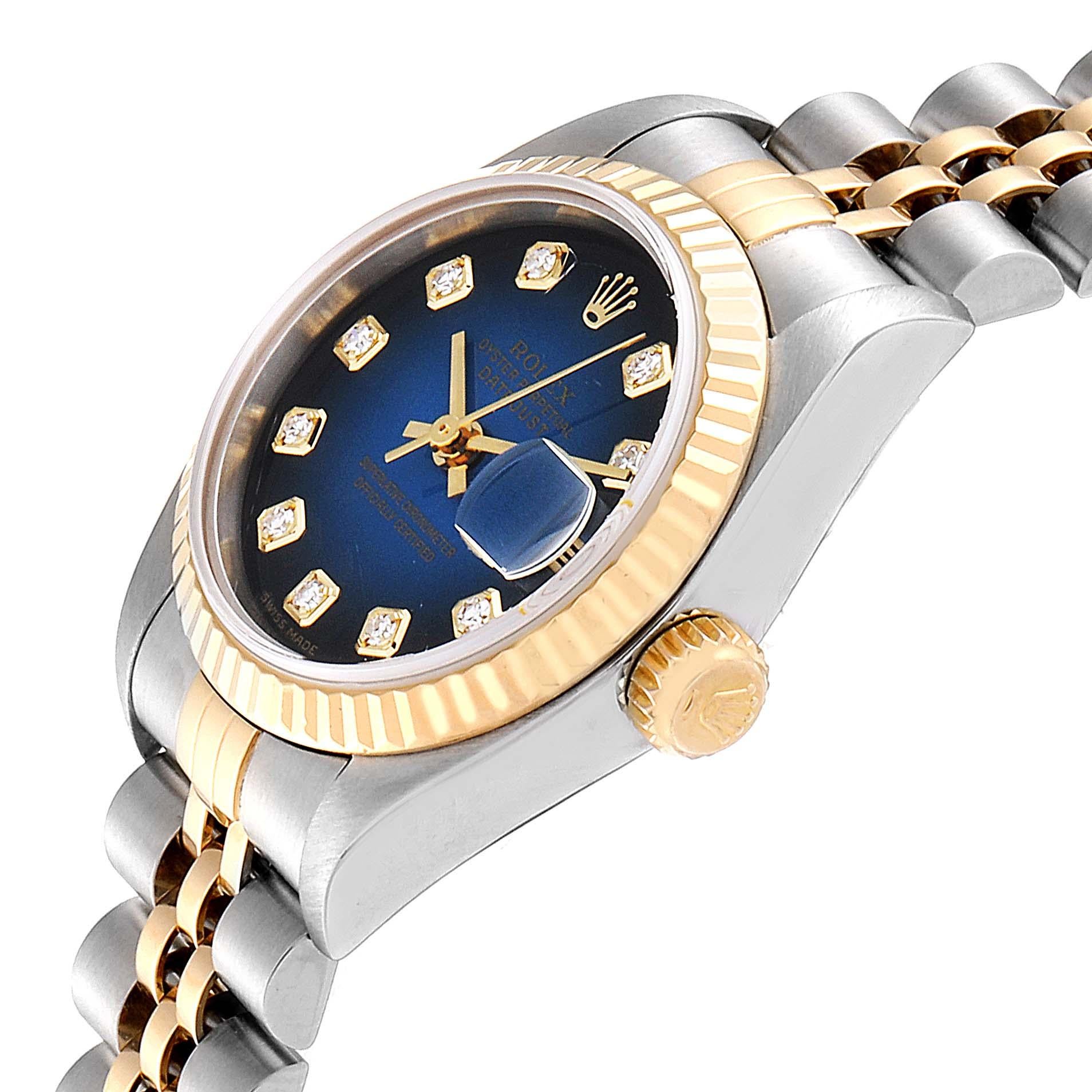 Rolex Datejust Steel Yellow Gold Blue Vignette Diamond Ladies Watch 79173 For Sale 1