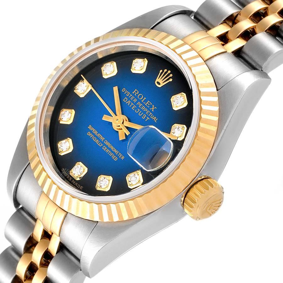 Women's Rolex Datejust Steel Yellow Gold Blue Vignette Diamond Ladies Watch 79173 For Sale