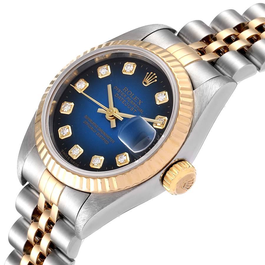 Rolex Datejust Steel Yellow Gold Blue Vignette Diamond Ladies Watch 79173 For Sale 2