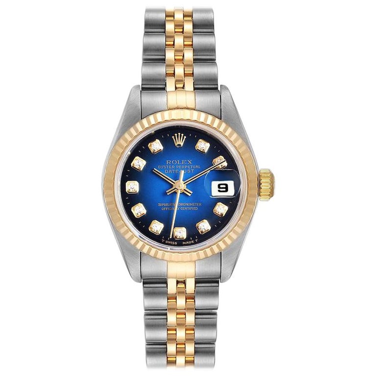 Rolex Datejust Steel Yellow Gold Blue Vignette Diamond Ladies Watch ...