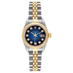 Rolex Datejust Steel Yellow Gold Blue Vignette Diamond Ladies Watch 79173