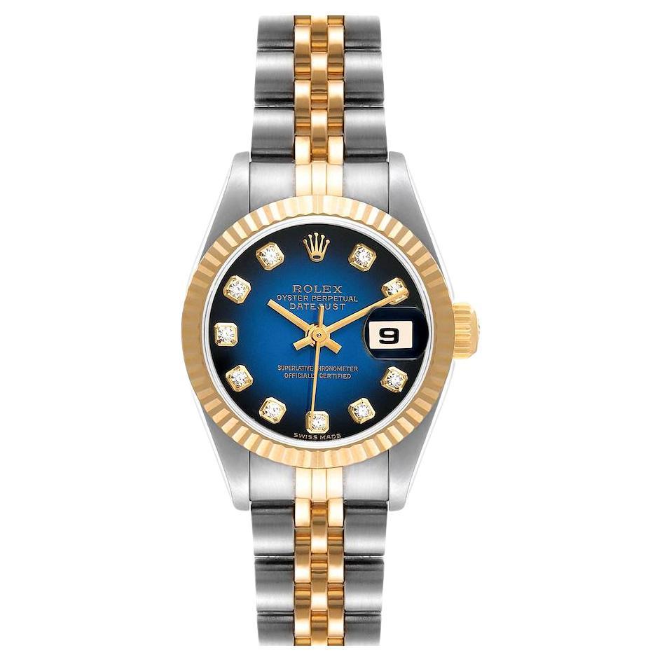 Rolex Datejust Steel Yellow Gold Blue Vignette Diamond Ladies Watch 79173 For Sale