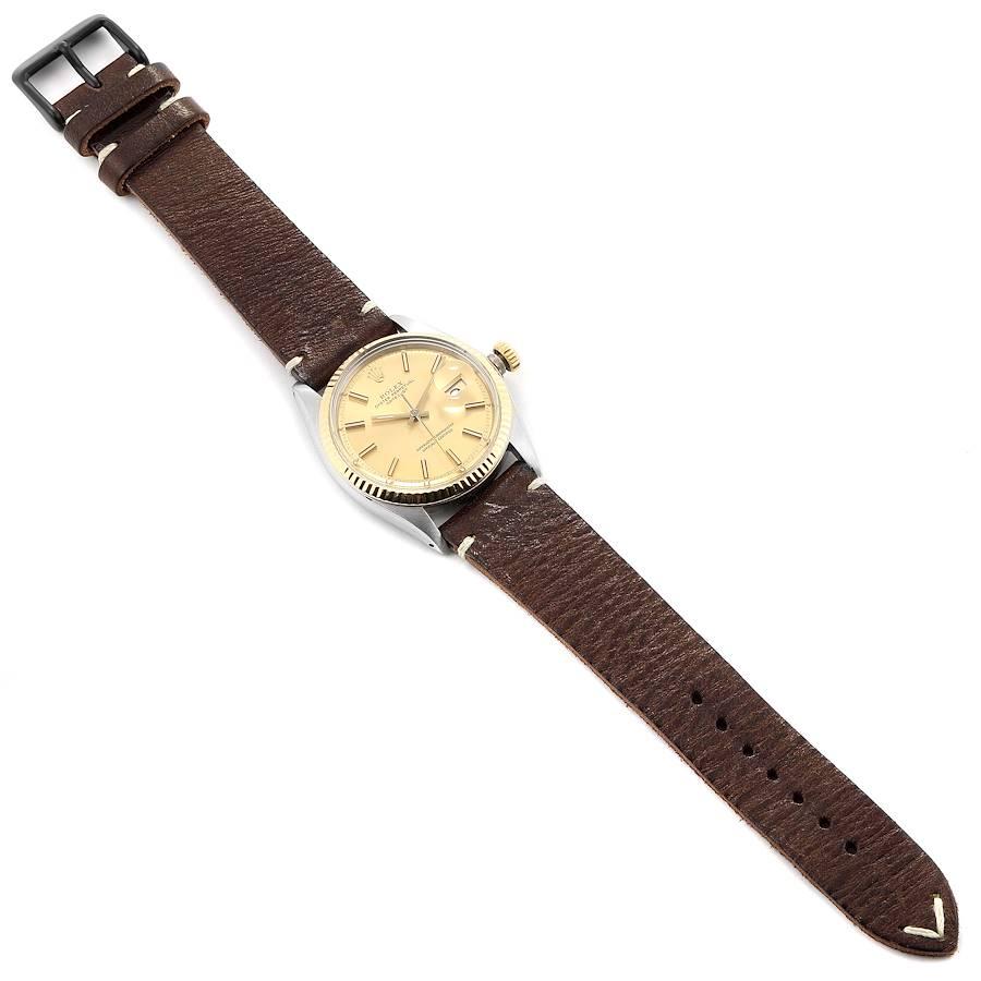 Rolex Datejust Steel Yellow Gold Brown Strap Vintage Men's Watch 1601 For Sale 7