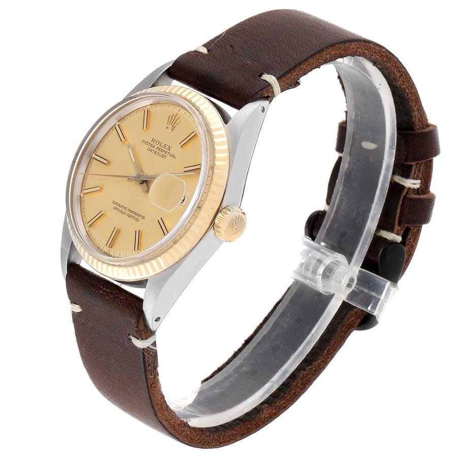 Rolex Datejust Steel Yellow Gold Brown Strap Vintage Men's Watch 1601 For Sale 1