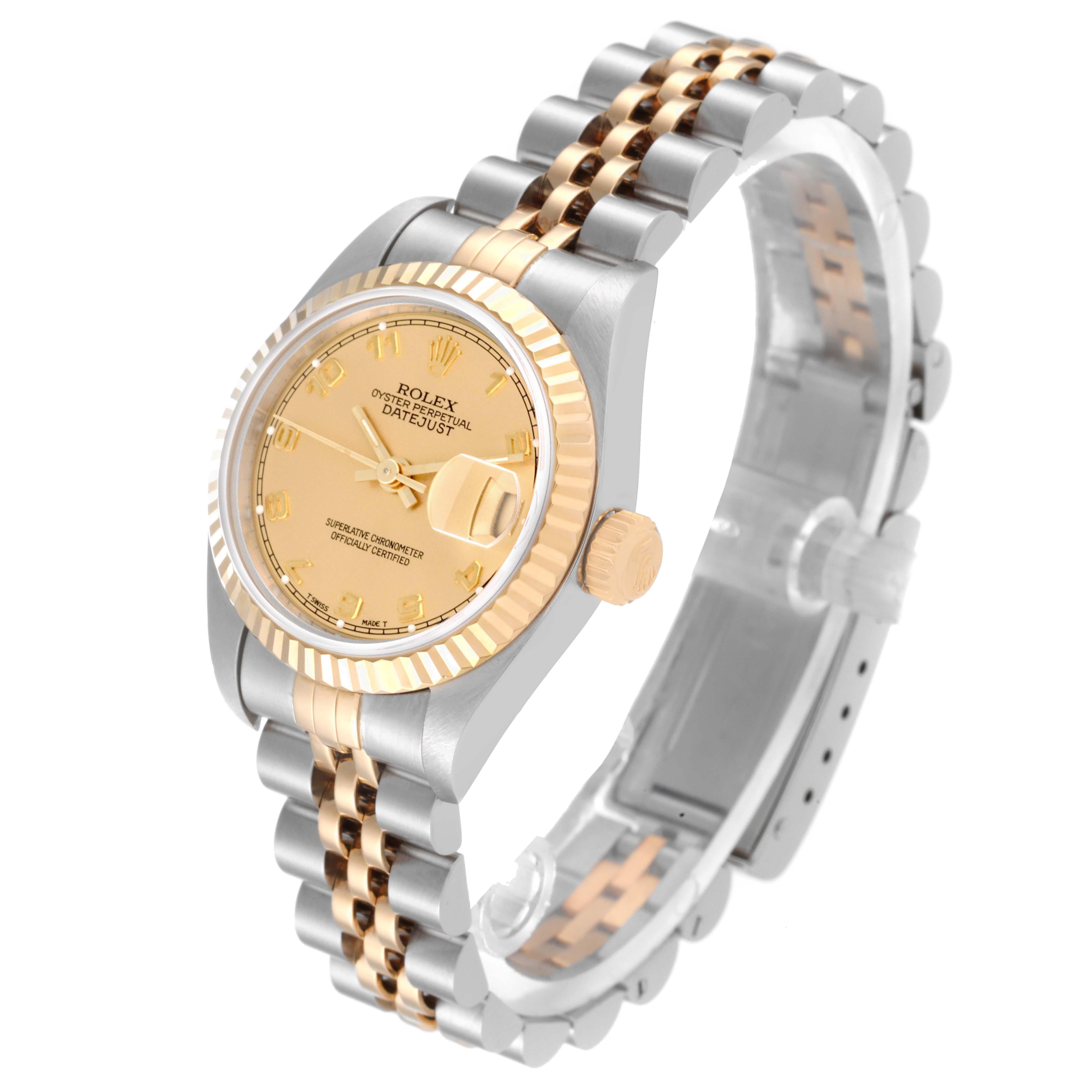 Women's Rolex Datejust Steel Yellow Gold Champagne Arabic Dial Ladies Watch 69173 For Sale