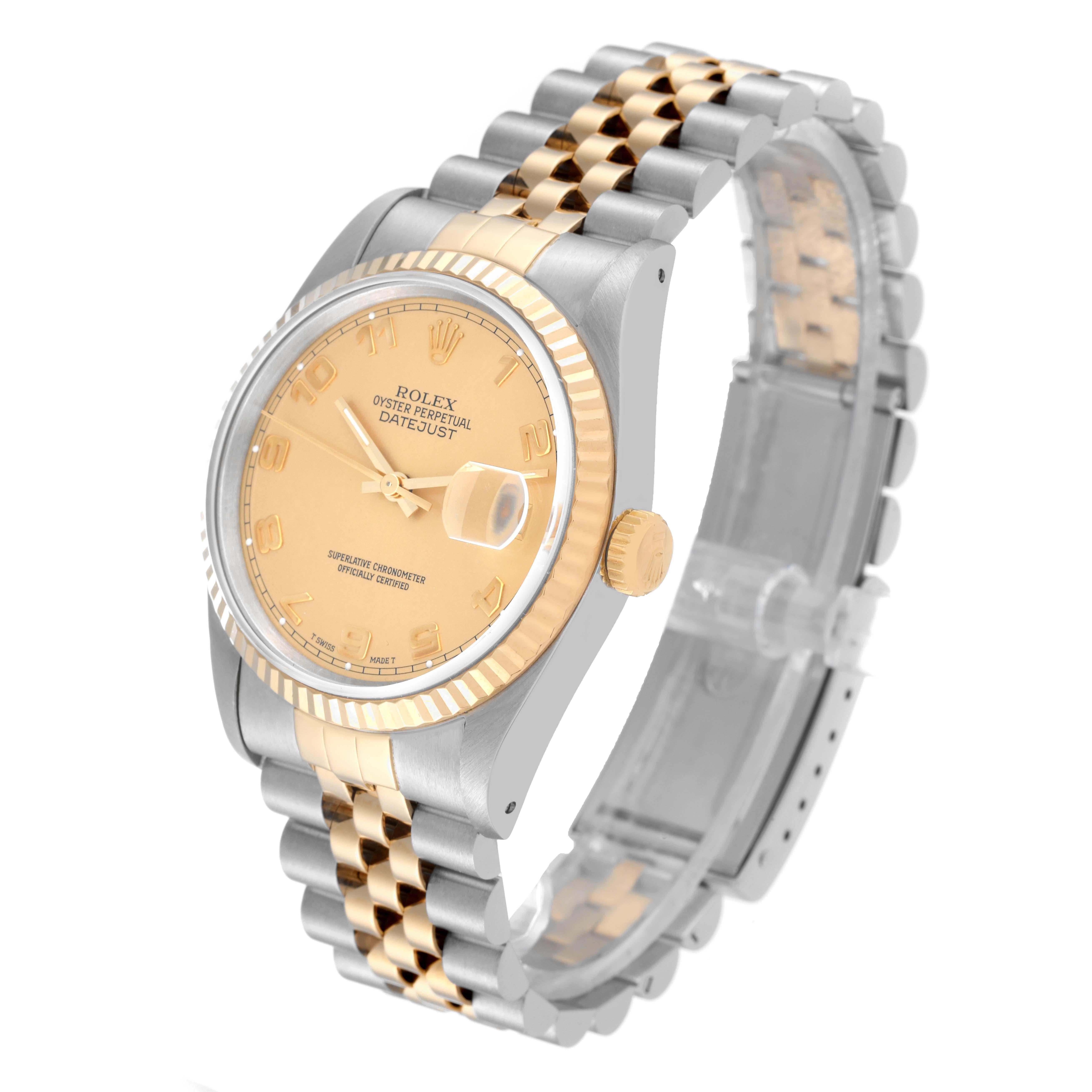 Men's Rolex Datejust Steel Yellow Gold Champagne Arabic Dial Watch 16233 Box Papers For Sale
