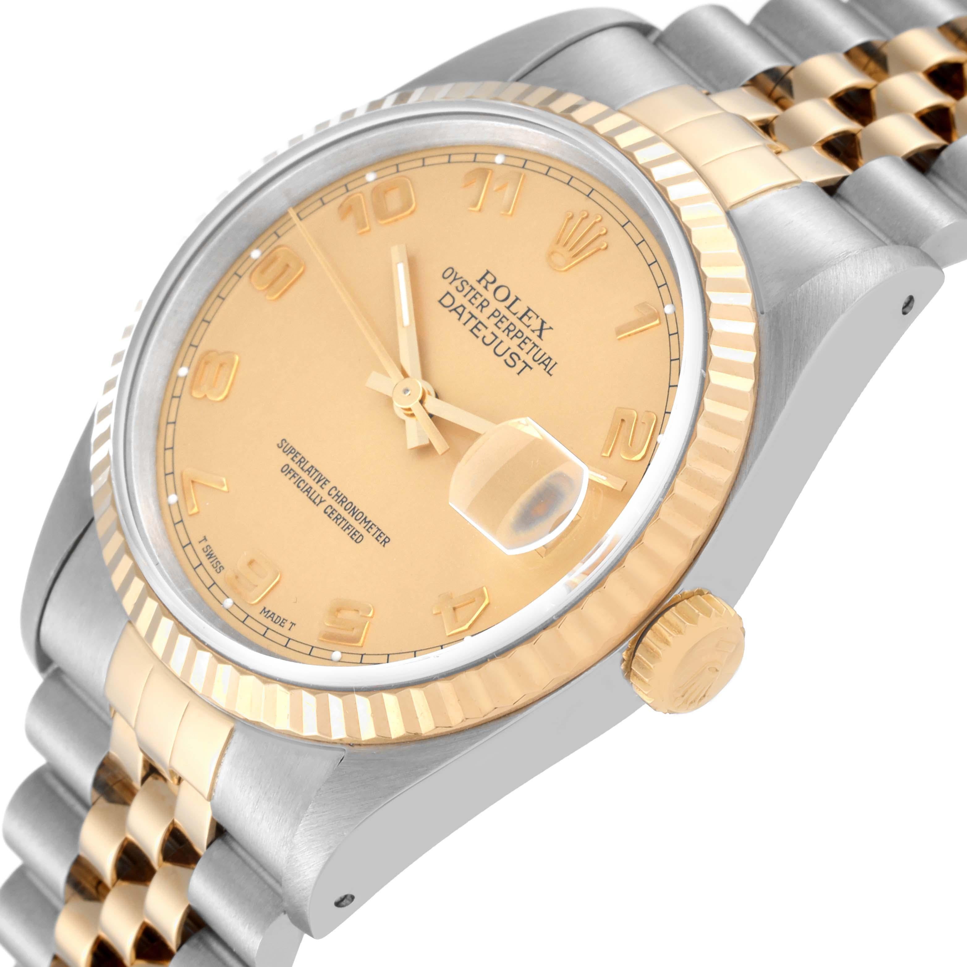 Rolex Datejust Steel Yellow Gold Champagne Arabic Dial Watch 16233 Box Papers For Sale 1