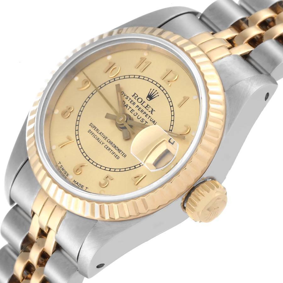 Rolex Datejust Steel Yellow Gold Champagne Bullseye Dial Ladies Watch 69173 In Excellent Condition In Atlanta, GA