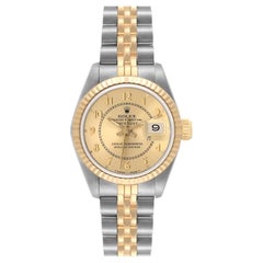 Vintage Rolex Datejust Steel Yellow Gold Champagne Bullseye Dial Ladies Watch 69173