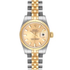 Rolex Datejust Steel Yellow Gold Champagne Dial Ladies Watch 179173 Box Papers