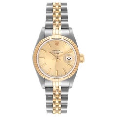 Rolex Datejust Steel Yellow Gold Champagne Dial Ladies Watch 69173 Box Papers