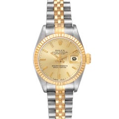 Rolex Datejust Steel Yellow Gold Champagne Dial Ladies Watch 69173 Box Papers