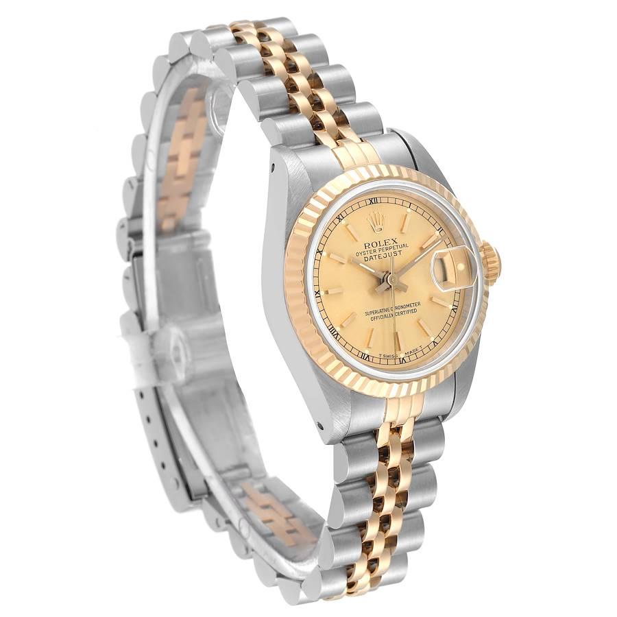 rolex-datejust steel yellow gold champagne index dial ladies gold fluted 69173c