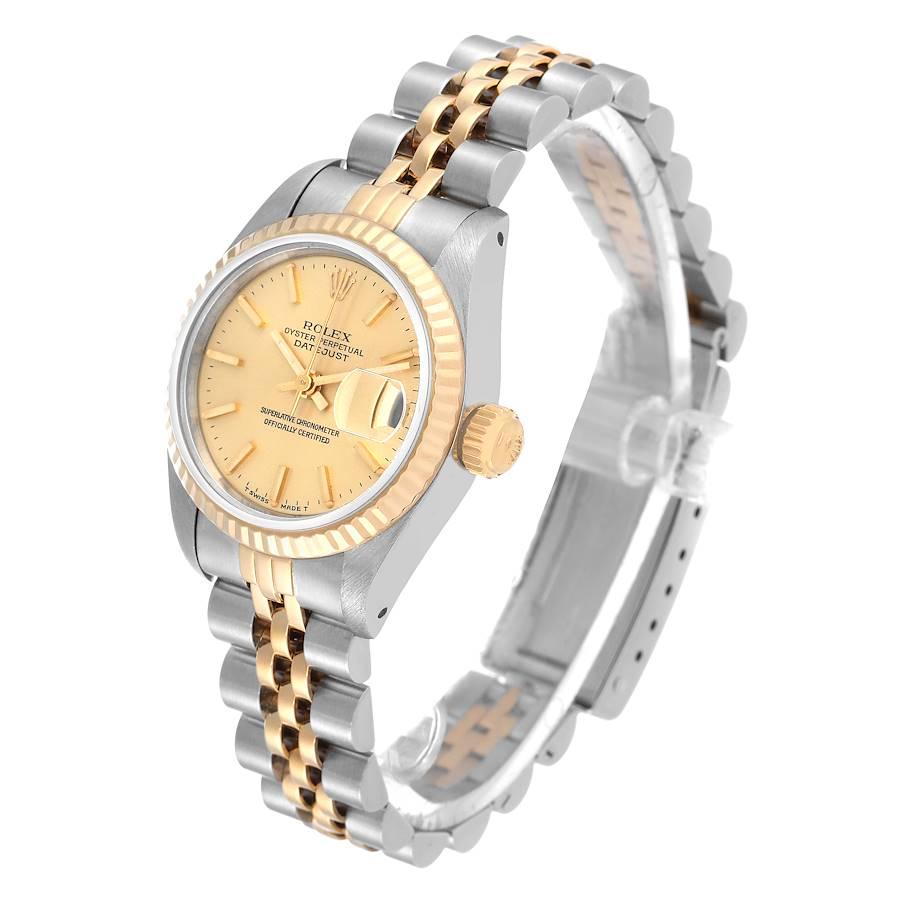 rolex-datejust steel yellow gold champagne index dial ladies gold fluted 69173c