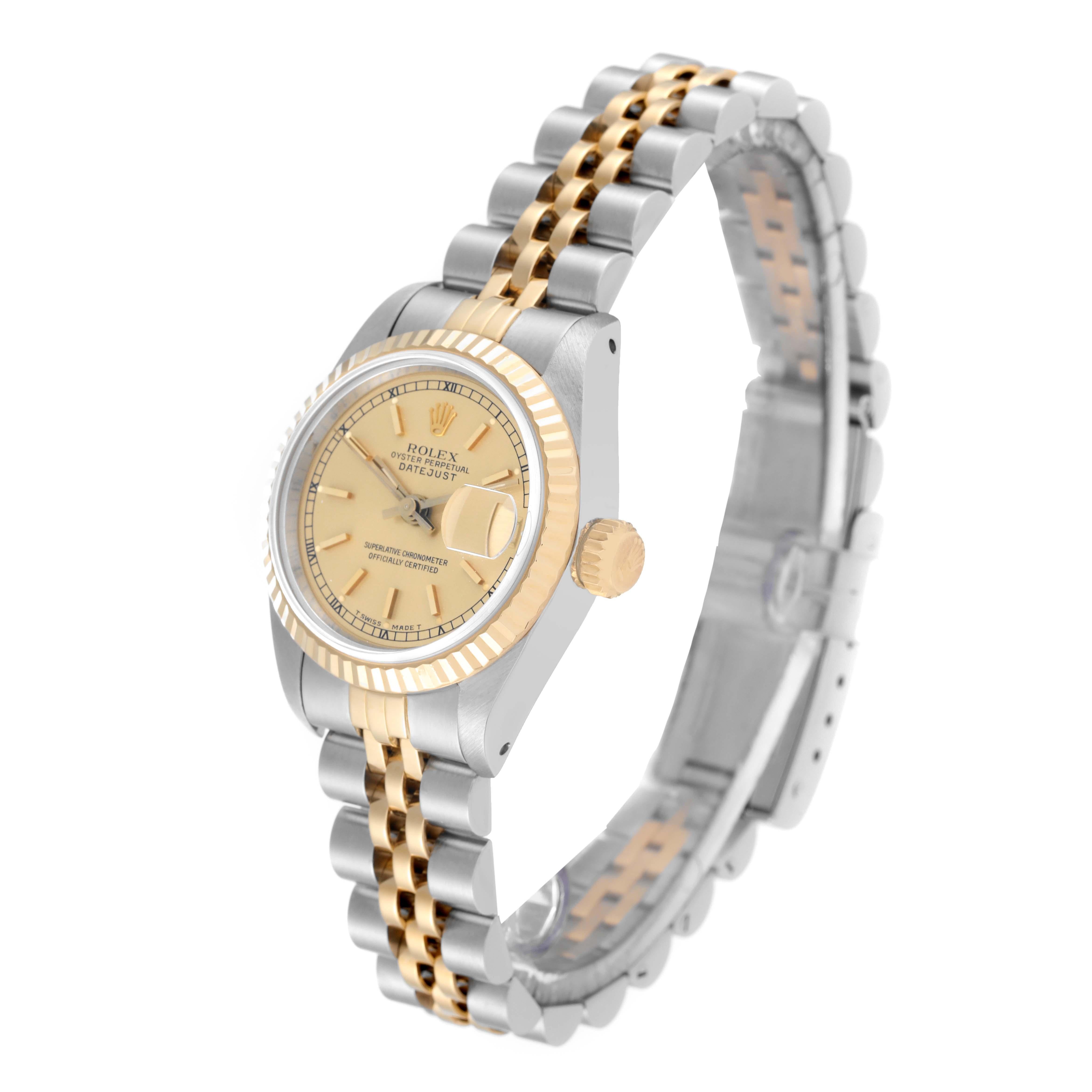 Rolex Datejust Steel Yellow Gold Champagne Dial Ladies Watch 69173 In Excellent Condition For Sale In Atlanta, GA