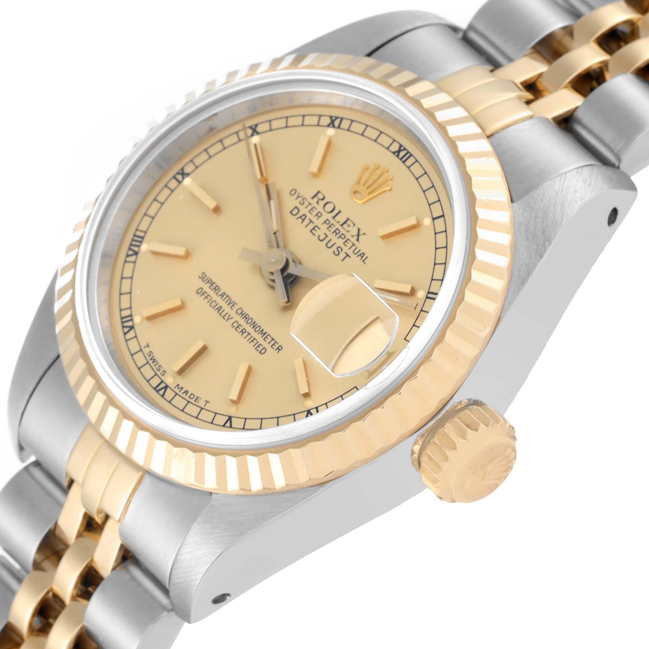 Women's Rolex Datejust Steel Yellow Gold Champagne Dial Ladies Watch 69173 For Sale